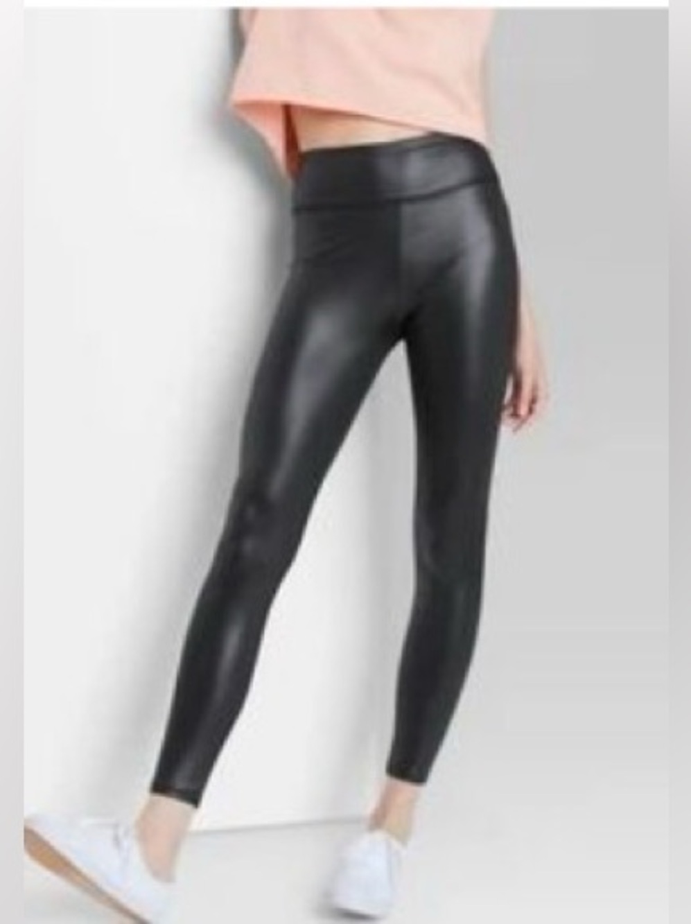 Faux leather high waisted black shiny stretch liquid leggings by wild fable XXS